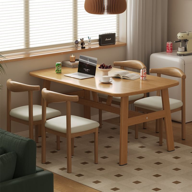 Dining Table Fast Food Restaurant Thickened Rectangular Dining Table and Chair Set for Home and Commercial Use, Simple Natural Wood Color Dining Table and Chairs