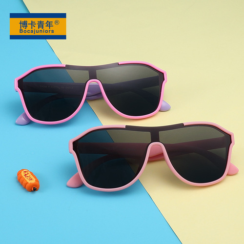 2024 New European and American Large Frame Children's Silicone One-piece Sunglasses Outdoor Polarized Sunscreen Baby Sunglasses 8296