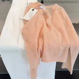 松弛感橘粉色圆领防晒针织衫女春秋薄款温柔慵懒宽松软糯罩衫毛衣
