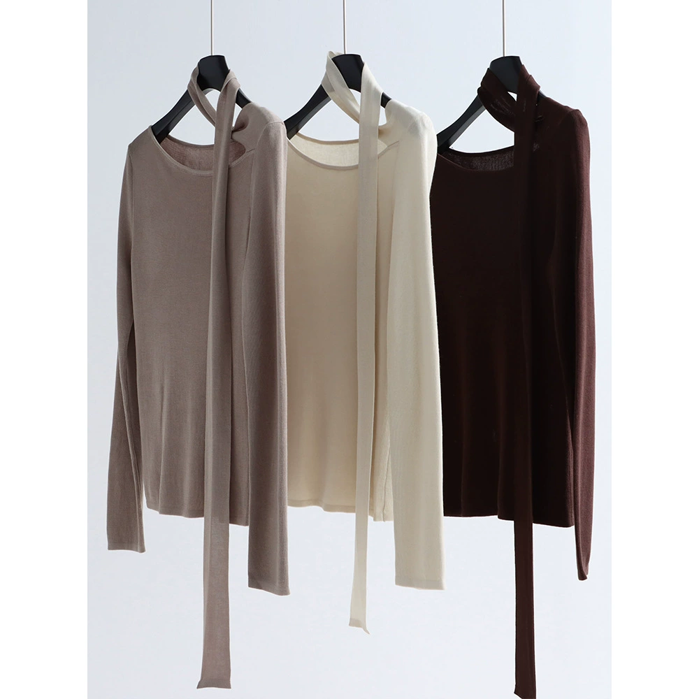 Различные способы ношения ленты, лиоцелловый трикотаж с длинными рукавами, тонкие 24, ранняя весна, новые женские топы, свободная ленивая блузка