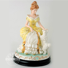 高档陶瓷工艺品摆件意大利风格精品 西洋美女与小狗礼物家居饰品