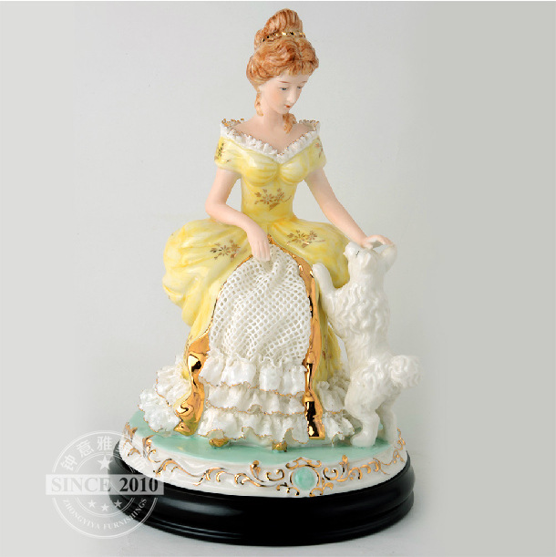 高档陶瓷工艺品摆件意大利风格精品 西洋美女与小狗礼物家居饰品
