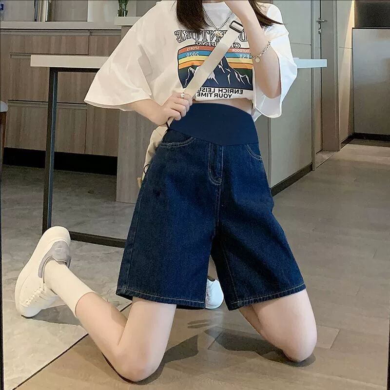 Maternity Shorts 2026 Summer Thin Denim Wide-Leg Pants for Outerwear, Casual Loose Versatile High-Waisted Maternity Jeans