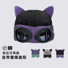 韩国时髦飞行员墨镜速干棒球帽子女夏可爱猫耳朵嘻哈反戴鸭舌帽男