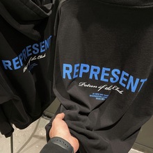 REPRESENT22SS俱樂部贊助人藍色標語字母印花高街寬松圓領短袖T恤