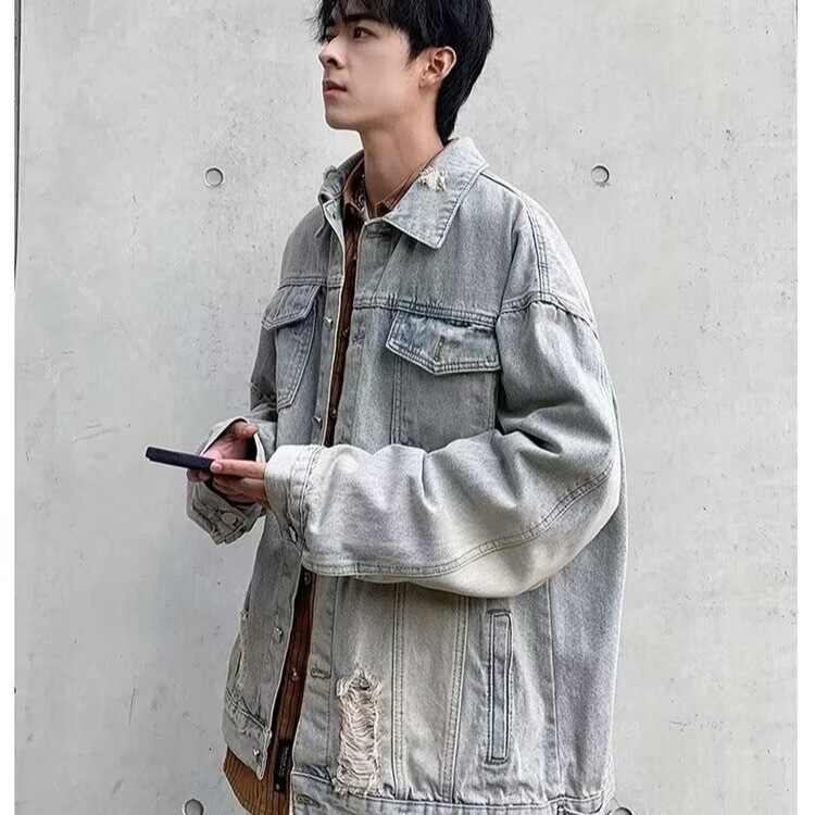Retro denim demi-season jacket for men and women for leisure