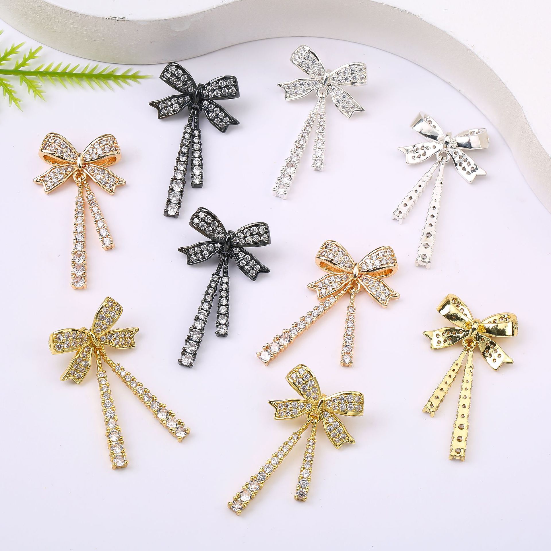 14k gold color retaining beads micro set zircon bow pendant pendant beaded DIY bracelet necklace tassel jewelry