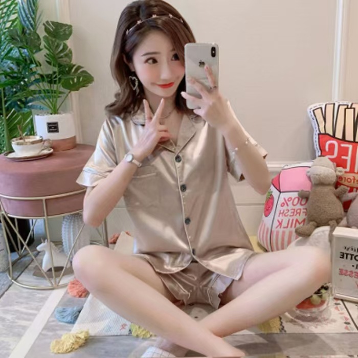실크--반팔 반바지 H--골드