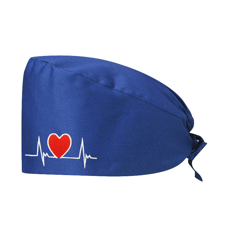 Gorro médico unisex de algodón puro de color sólido con bordado de electrocardiograma para hospital, salón de belleza, veterinario, enfermera