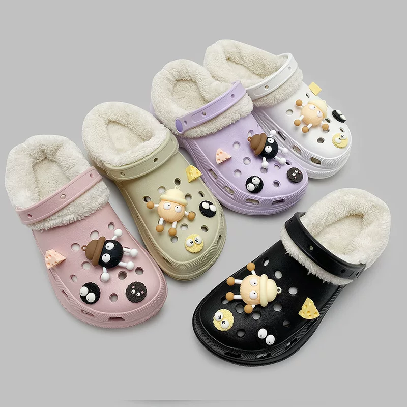 Winter cartoon fleece keep warm slippers platform