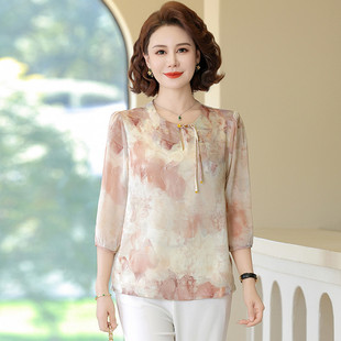 2025 Chinese Style New Middle-Aged and Elderly Women's Elegant Slim Chiffon Shirt 50-60 Years Old Mother's Clothing
