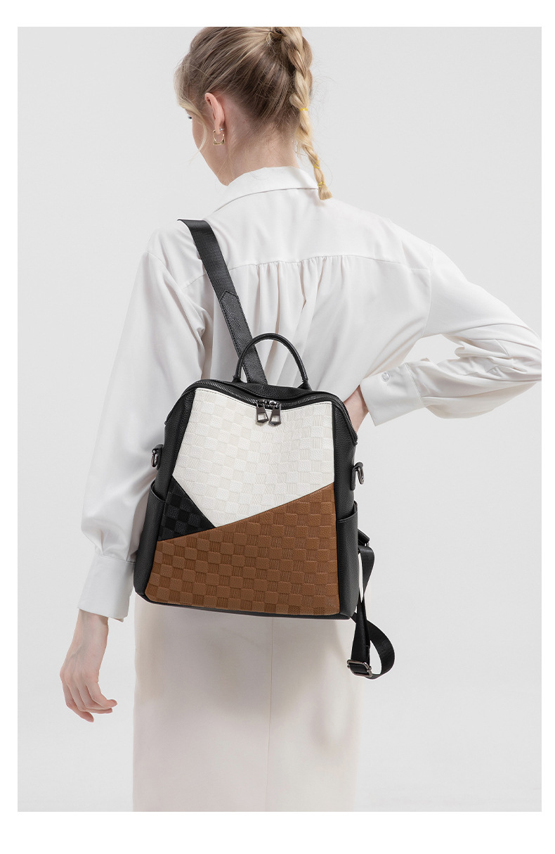 Women's Embossed Chessboard Checkerboard Backpack For College_voghion.com