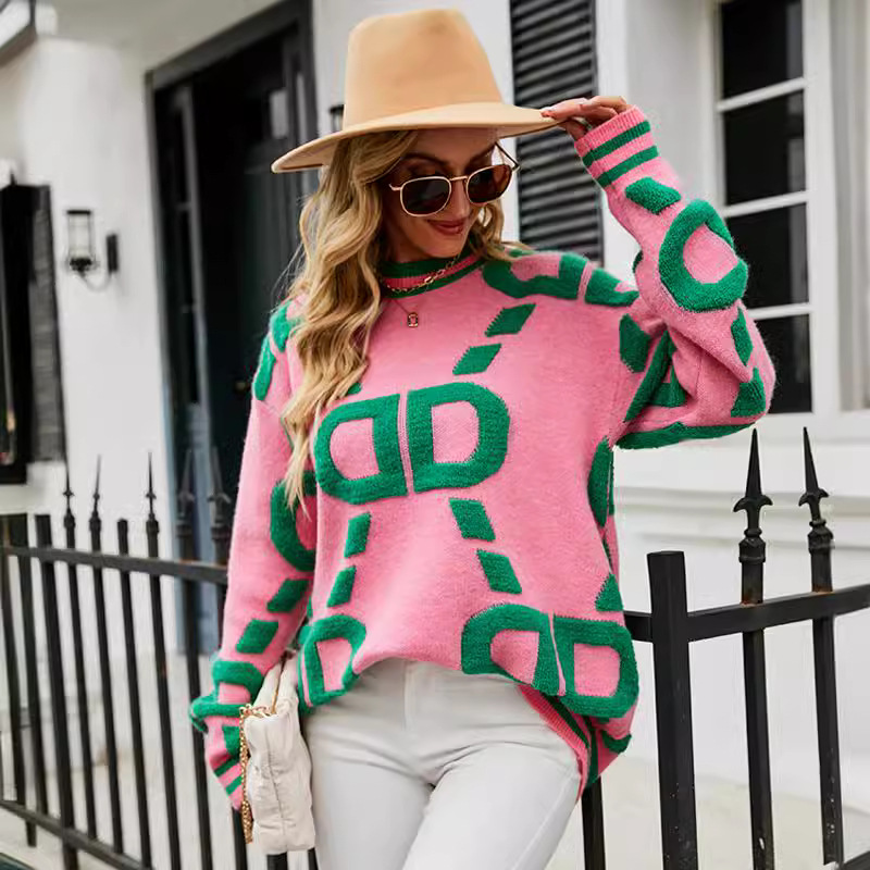 Customized processing foreign trade European and American new autumn and winter cross-border towel embroidered letter pullover sweater for women
