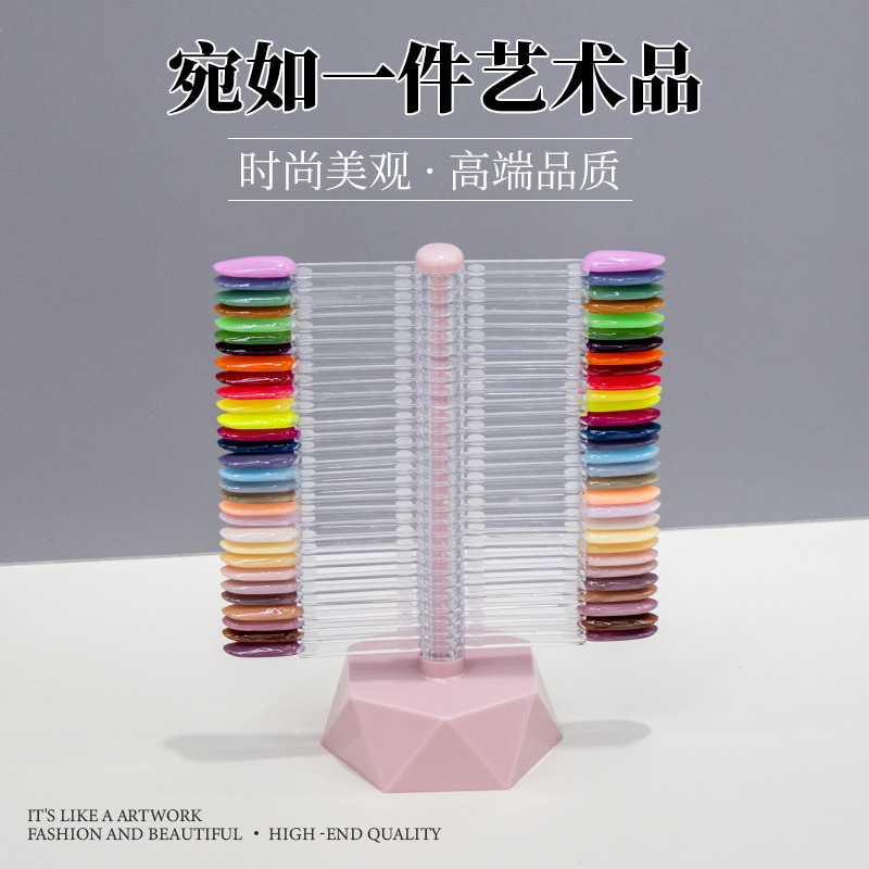 Nail 60 color en forma de abanico espiral giratoria pantalla tarjeta de color pieza de uñas práctica soporte de exhibición molde de uñas soporte de exhibición hexagonal de diamante