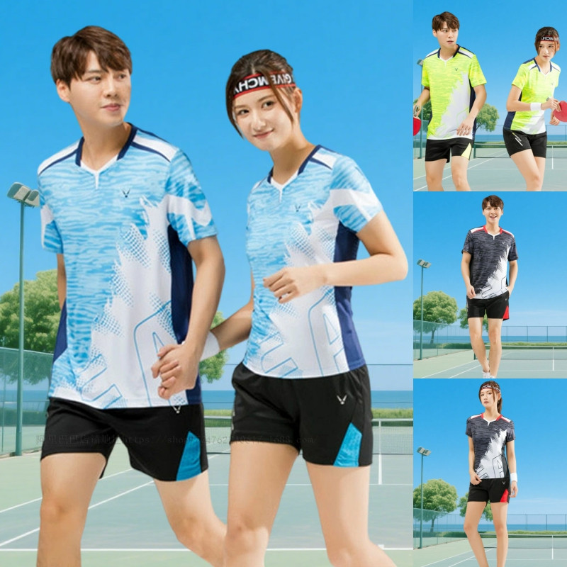Quick-Drying Sweat-Absorbent Breathable Badminton Suit for Men and Women Summer V Neck Table Tennis Jersey Competition Training Printed Volleyball Jersey