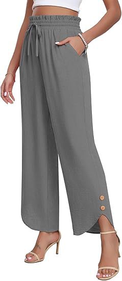 Women's High-Waisted Wide Leg Trousers Casual Drawstring Loose Business Style Adjustable Fit Bottoms_ecoleips.com