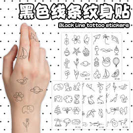 黑色线条小图案纹身贴简约ins风手指耳后迷你防水持久贴纸小清新