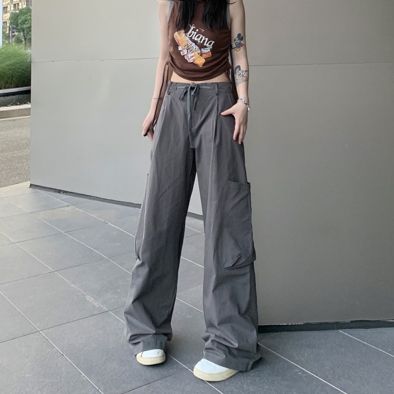 Bf style street pants for women's summer American retro workwear pants, straight length pants, high waist, slim casual pants, in fashion