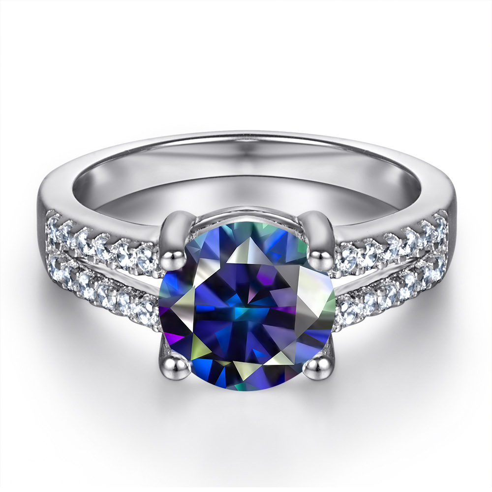 Anillo de plata s925 cabeza de toro clásica 1 quilates anillo de diamante de diamante de doble fila de mujer huevo de paloma anillo de boda en vivo