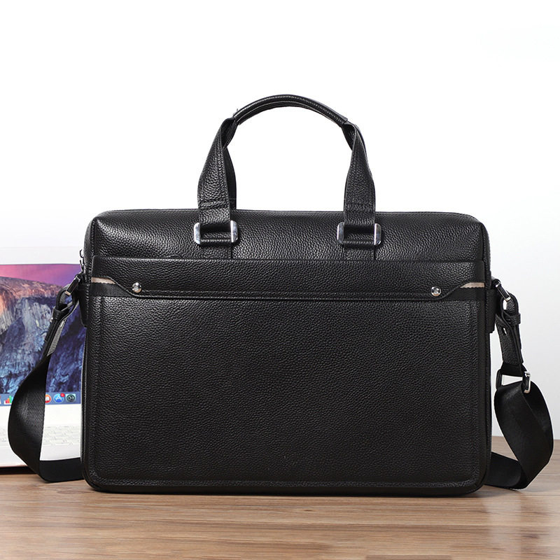 Túi xách tay nam da bò thật phong cách công sở, túi đeo chéo đựng laptop 15 inch — Màu đen