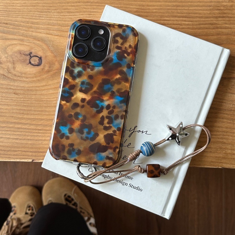 Ins Retro Blue Brown Leopard Print Amber Suitable for Iphone17Promax Apple 16 Mobile Phone Case 15/14 Double Layer 13
