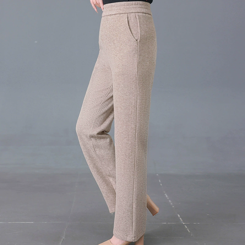 Высококачественные женские осенне-зимние утолщенные прямые брюки с высокой талией и драпировкой, Свободные повседневные кашемировые брюки больших размеров