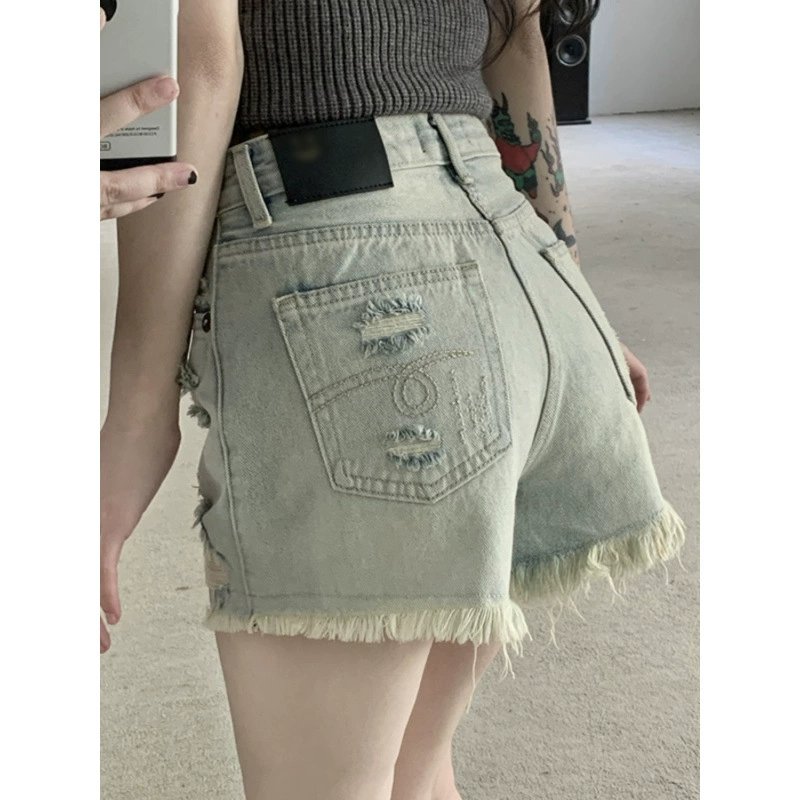 2025 лето новые ретро дырки джинсовые шорты