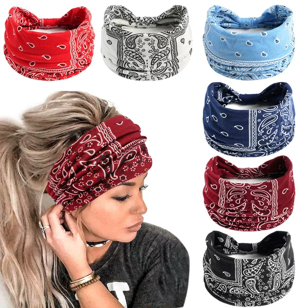 European and American Bohemian Wide Version Headband Yoga Sports Antiperspirant Headband Amazon Hair Accessories Printed Headwear Wholesale