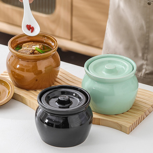 Stew Pot with Lid for One Person, Ceramic Stew Pot for Steaming Eggs and Soup, Chinese-Style Shaxian Ceramic Soup Pot