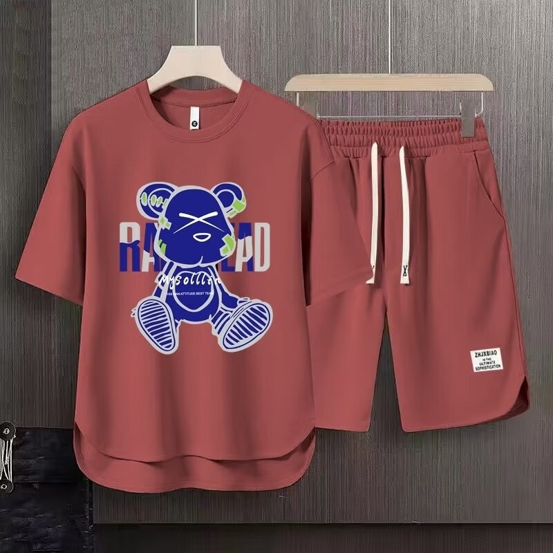 Ensemble t-shirt et short homme été texture gaufrée décontracté_voghion.com