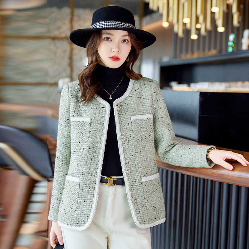 Tweed Style Round Neck Suit Jacket for Women Spring & Fall 2025 New French High-End Slim Tweed Short Top