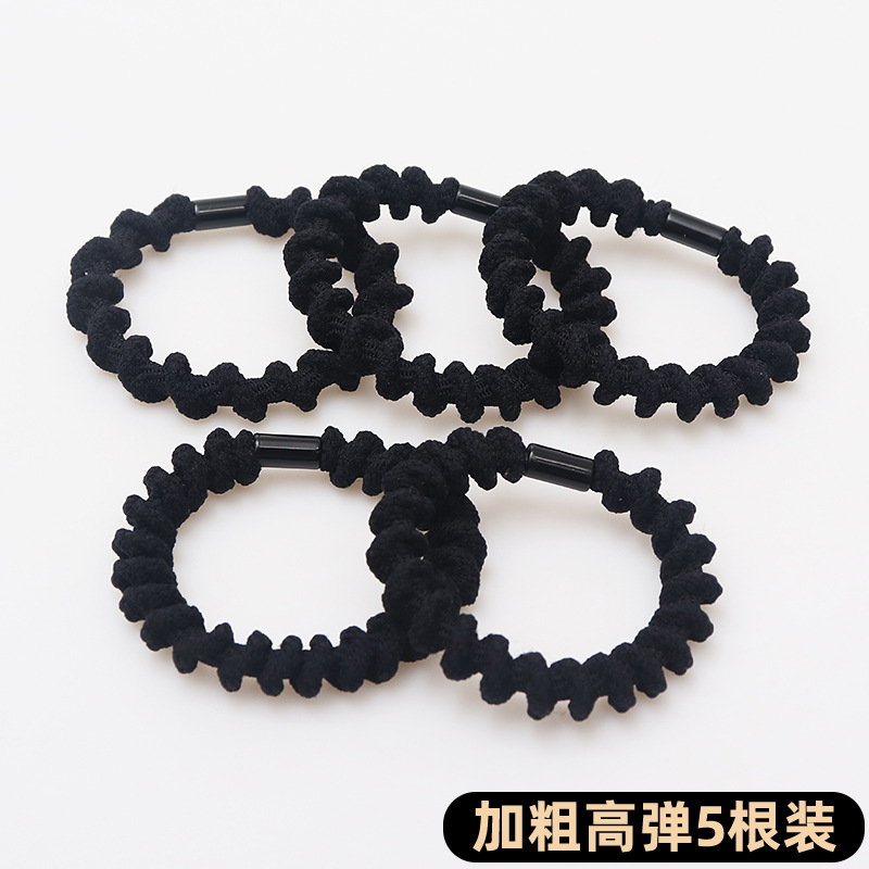 Negro de alta cola de caballo cuerda de pelo simple no lastimar el pelo banda de goma Las niñas corbata cabeza alta elástica banda de pelo durable cubierta de cuero tocado