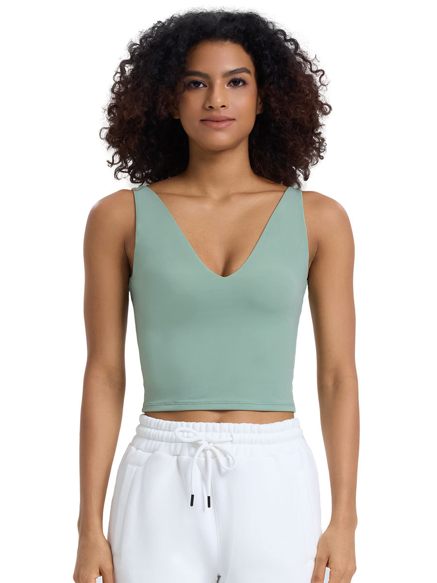 Nuevo cross-border sin mangas V-collar chaleco de yoga nube blusa elástica simple blusa apretada y transpirable