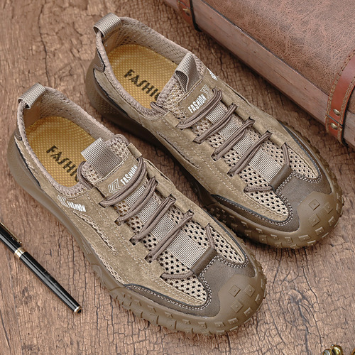 Men's  Summer New Lightweight Breathable Anti-Slip Soft Sole Genuine Leather Outdoor Casual Air Shoes