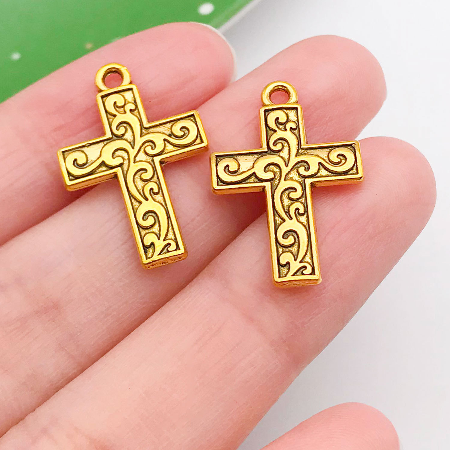 20380-W-古金锌合金花纹十字架22x15mm-1.4g