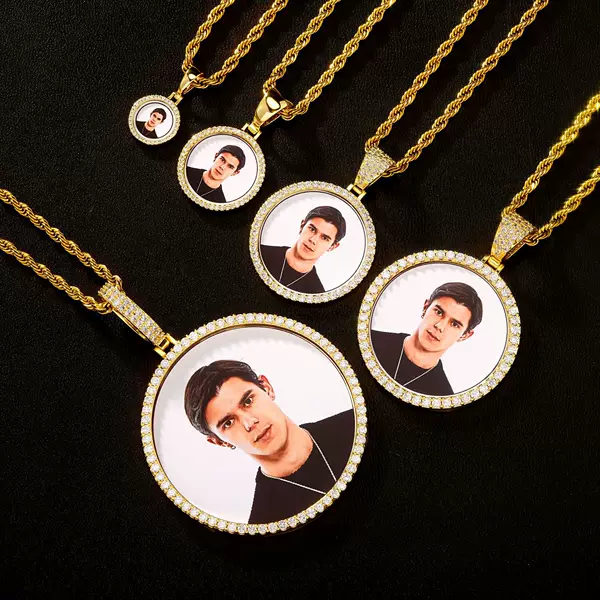Cross-Border Hot-Selling Crown Full Diamond Large Photo Frame Pendant DIY Photo Necklace for Men and Women Couple Commemorative Jewelry Necklace
