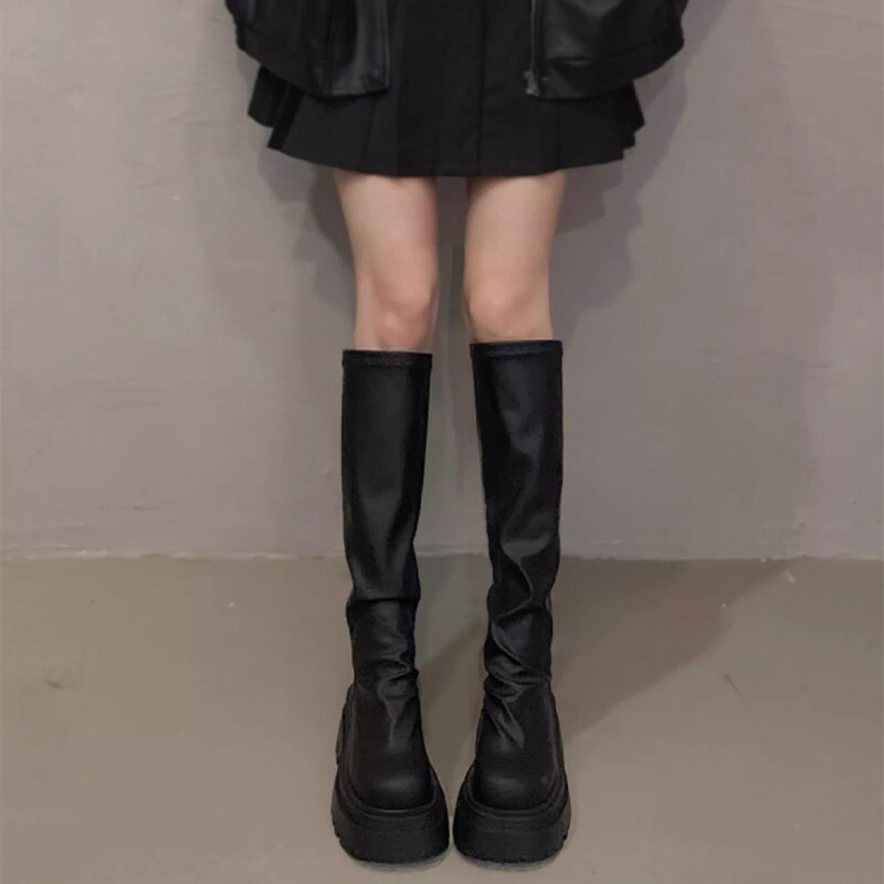 Women's Boots 2025 New Style Long Boots High Boots Black Mid-Calf Boots Thick-Soled Women's Shoes with Fleece for Winter Women's Boots 2025 New Style Long Boots High Boots Black Mid-Calf Boots Thick-Soled Women's Shoes with Fleece for Winter
