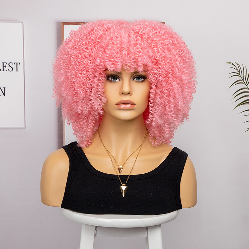 Peluca de Amazon Peluca de mujer nueva explosión de moda transfronteriza Africana pequeña y rizada corta rizada multicolor peluca cubierta de la cabeza