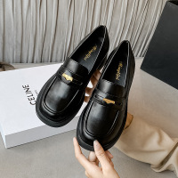 Small leather shoes for women, British style, 2024 Spring and Autumn new sponge cake thick sole, black loaf lace up college, large size single shoe for women