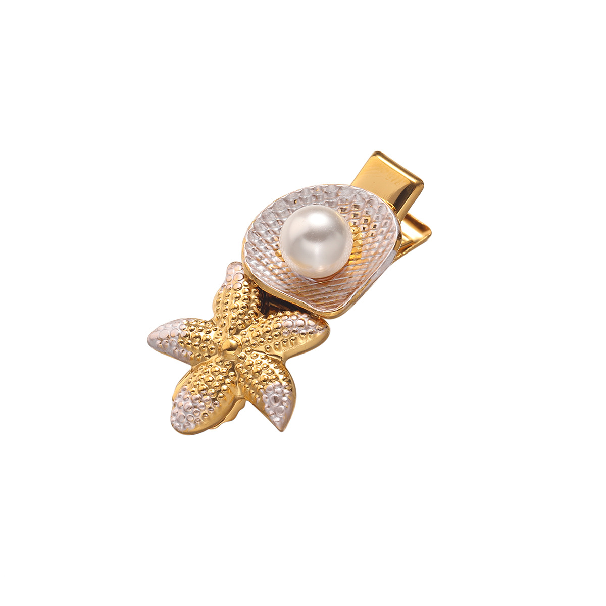 Tena Tarjeta de horquilla de acero inoxidable europea y americana Ocean Beach Wind Estrella de mar Shell Pinza para el cabello de perlas de imitación Accesorios para el cabello exquisitos de alta calidad