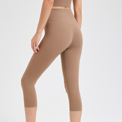 Shaping high-waist peach butt-lifting one-piece nude yoga cropped pants seamless quick-drying fitness pants sports shorts for women