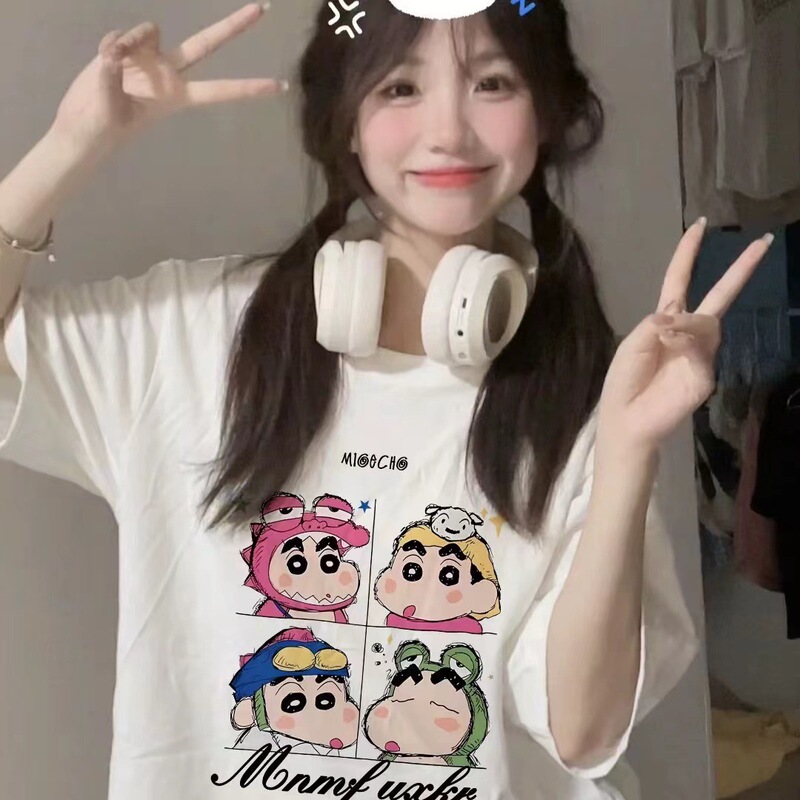 Summer Crayon Shin Short-sleeved T-shirt Japanese Style Loose Trendy Ins Cute Cartoon Printed Top Women's Taiwan Cross-border