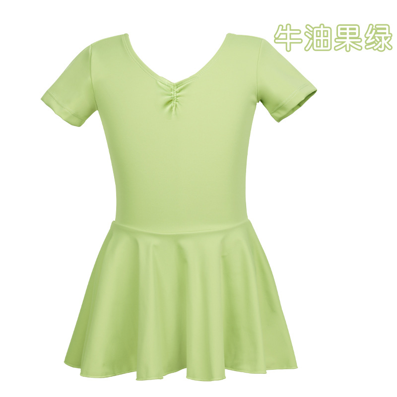 Ropa para niños, ropa de baile de manga corta para niñas de verano, ropa de entrenamiento de baile de todo fósforo de nailon, falda de una pieza de temperamento de alta elasticidad