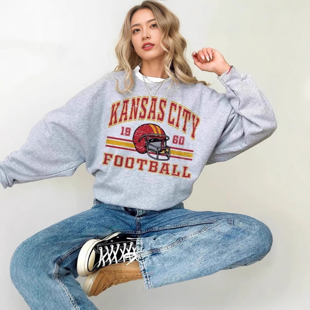 Kansas City Chiefs Sweatshirt Autumn Winter Women's Casual Long Sleeve Crew Neck Printed Pullover_voghion.com