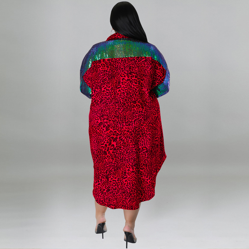 Women's Clothing Leopard Print Long Sleeved Top For Plus Size Women Sequin Detail Long Sleeve For Formal & Casual For Women_ecoleips.com
