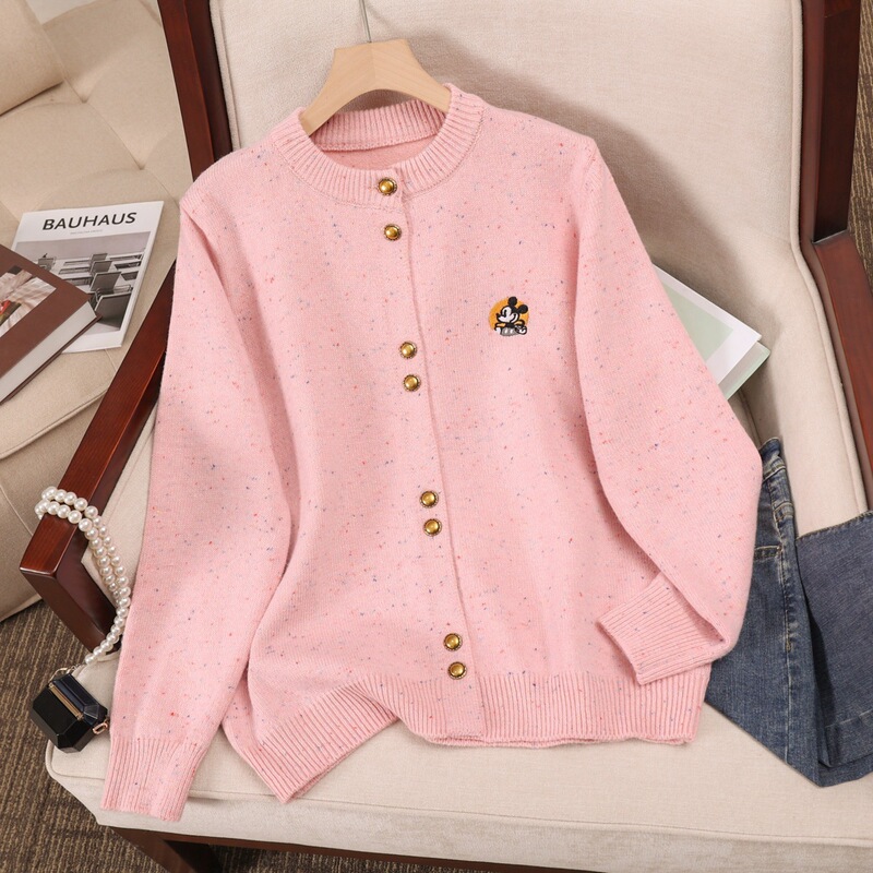 Soft and Waxy Little Mickey Embroidered Knitwear Cardigan Jacket for Women 2025 New Spring & Fall Round Neck Outer Knitwear Top
