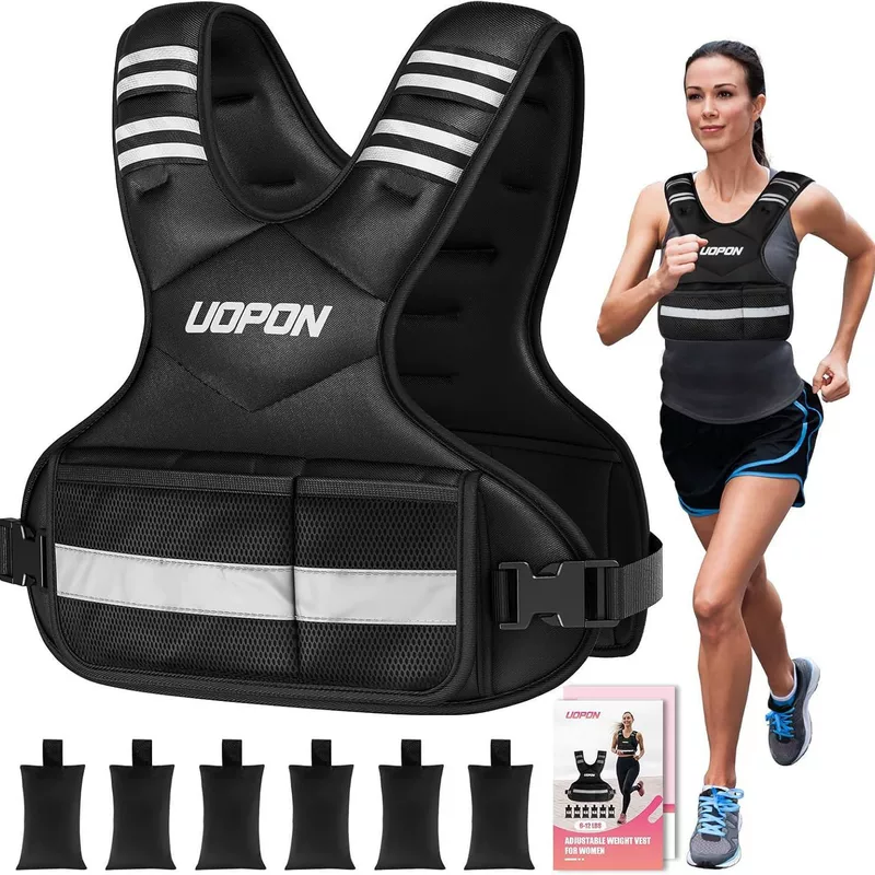 Women's adjustable weighted vest 6-12 lbs pleated vest with pocket reflective strips running exercise strength training