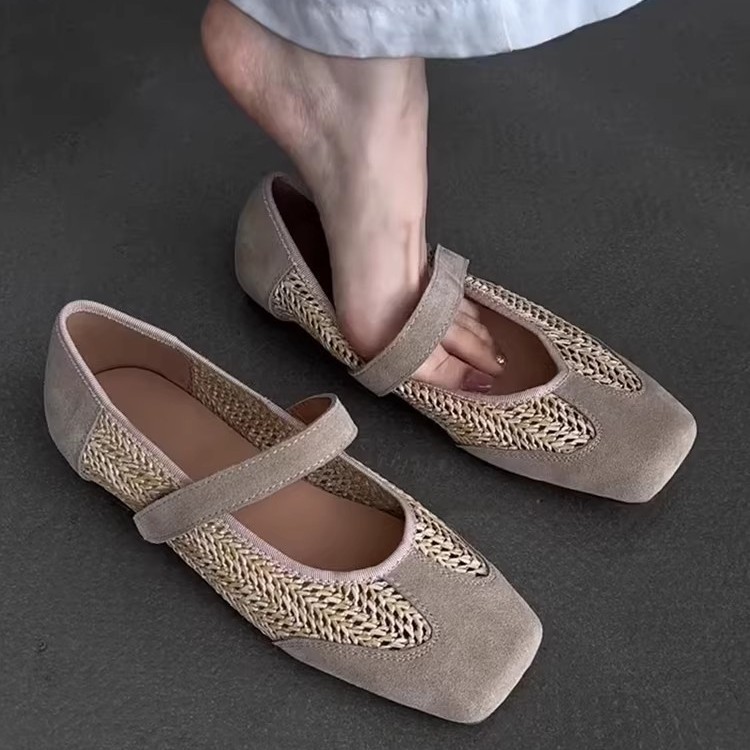양가죽 버전 ~ 포도 어머니 우아한 사각 머리 얕은 입 조커 플랫 바닥 버클 메리 제인 신발 여성