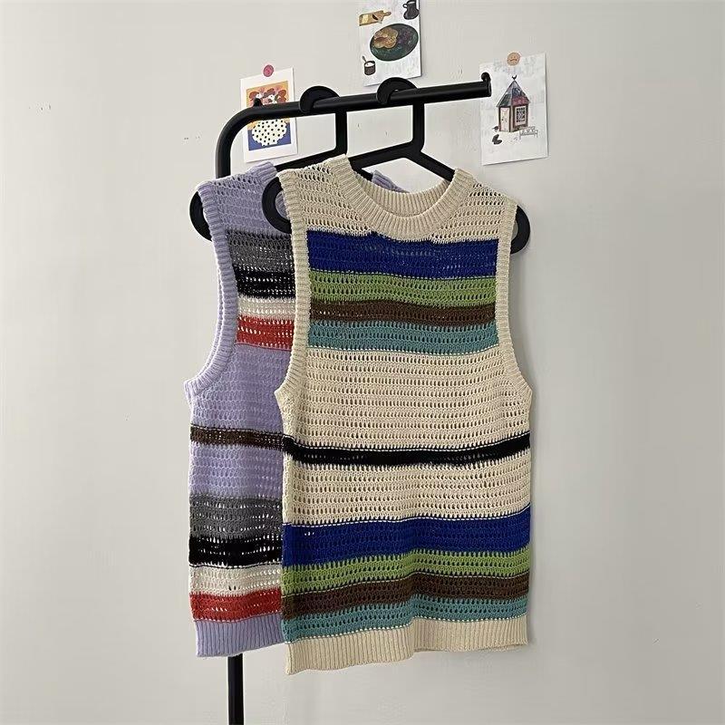 Japanese retro knitted summer thin vest for men and women