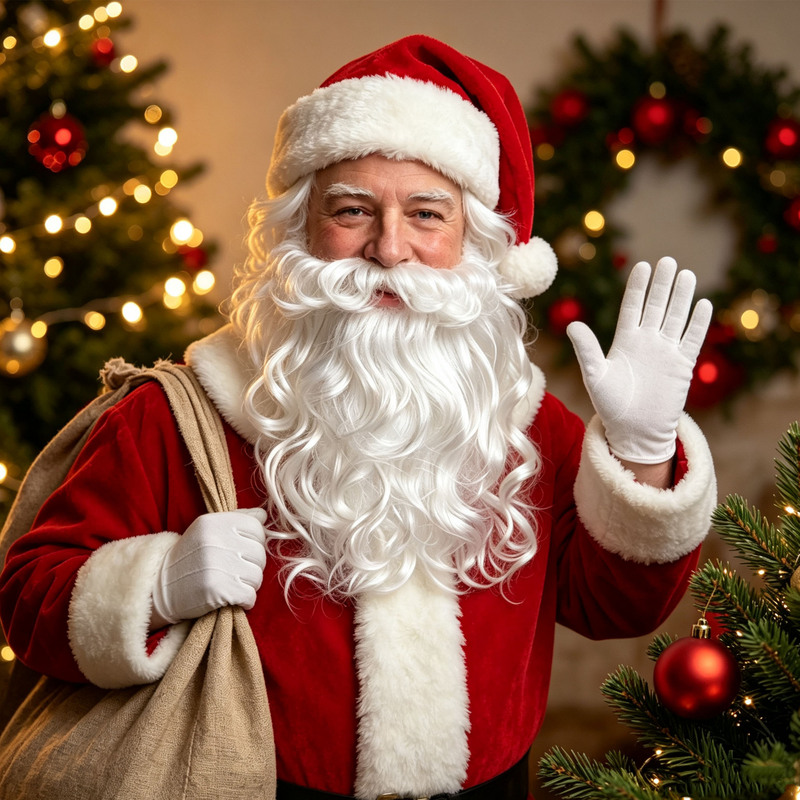 Santa Claus white long wig and beard set, Christmas party costume prop, curly and realistic beard